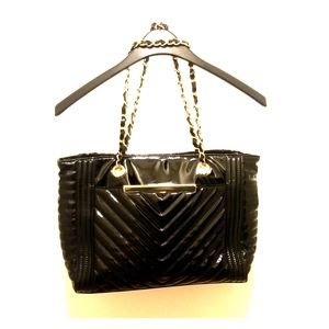 Black patent leather tote